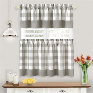 57 x 36 in. Hunter Rod Pocket Window Curtain Tier & Valance Set, Grey